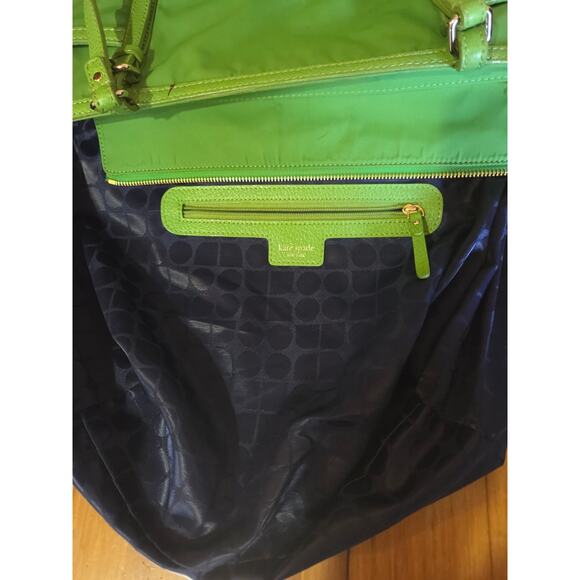 Kate Spade Apple Green Nylon And Leather Tote Bag Large Lots Of Storage - Picture 5 of 7